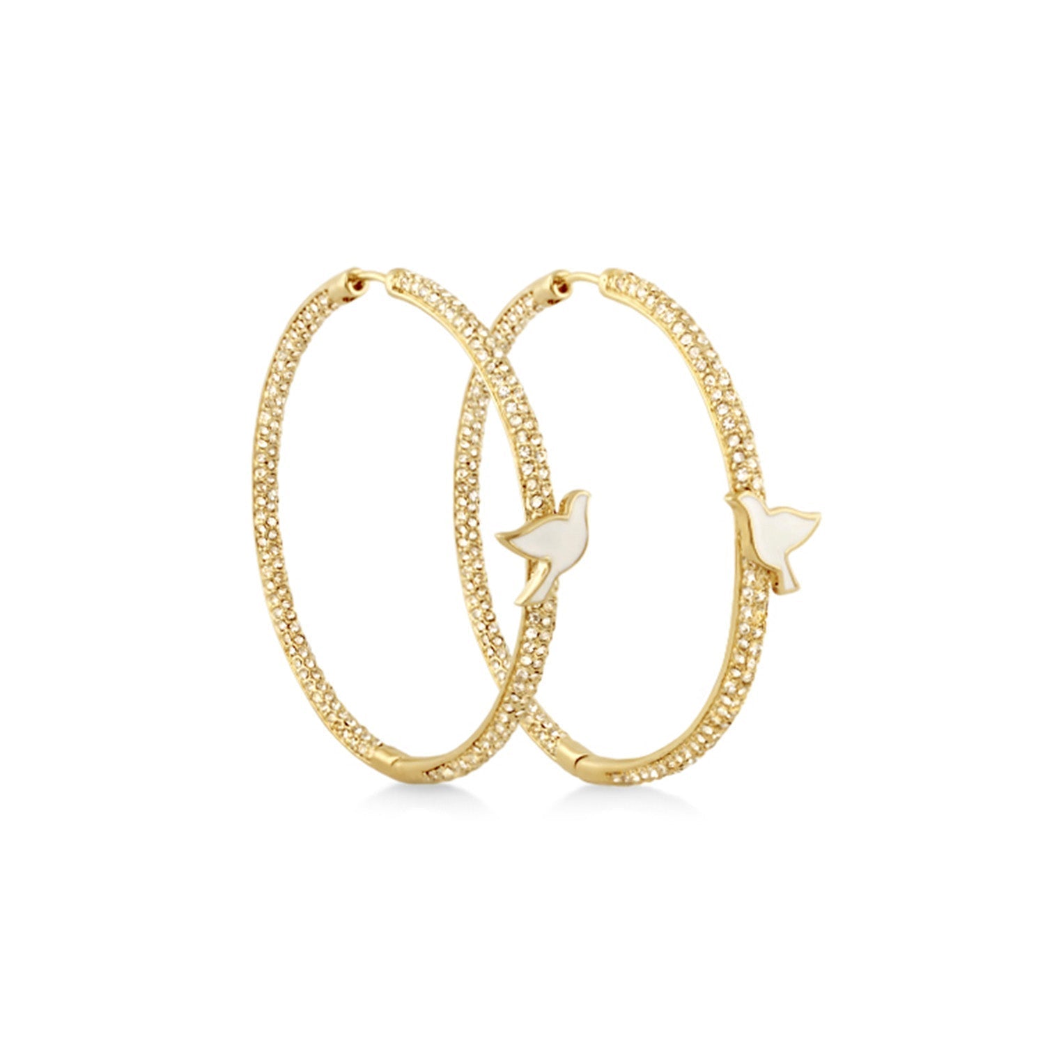 Peace and Dove Hoop Earrings by Lauren G Adams, gold pave hoops with dove charms on Tampa Home & Garden Store
