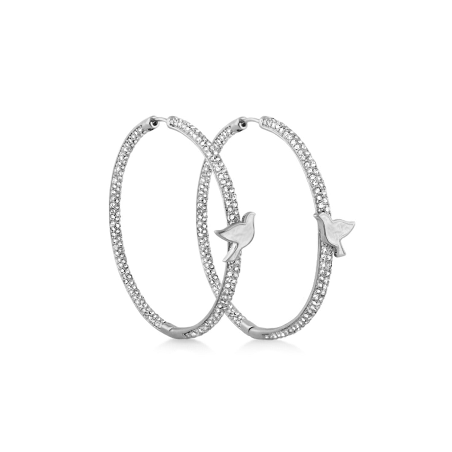 Peace and Dove Hoop Earrings by Lauren G Adams, silver hoops with dove charm and crystal accents on Tampa Home & Garden Store