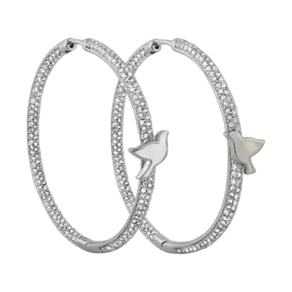Peace and Dove Hoop Earrings by Lauren G Adams, silver-tone crystal hoops with dove charms on Tampa Home & Garden Store