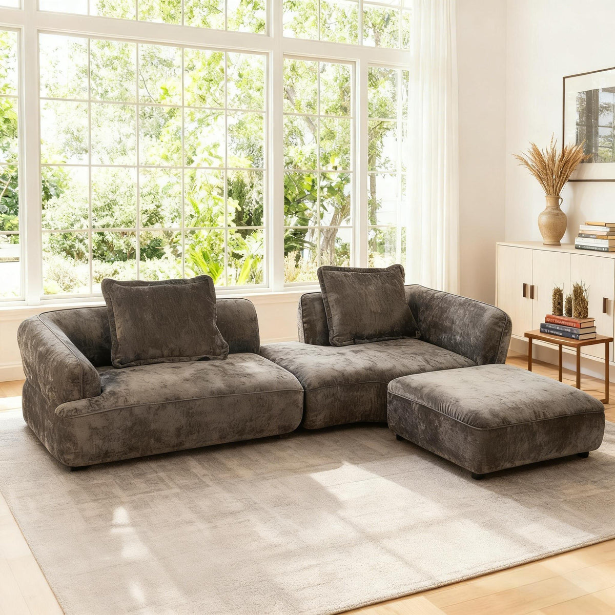 HouseOfZazla 122-inch modern L-shaped sectional sofa with chaise in gray fabric on Tampa Home & Garden Store