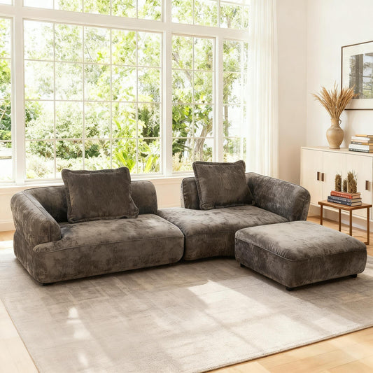 HouseOfZazla 122-inch modern L-shaped sectional sofa with chaise in gray fabric on Tampa Home & Garden Store