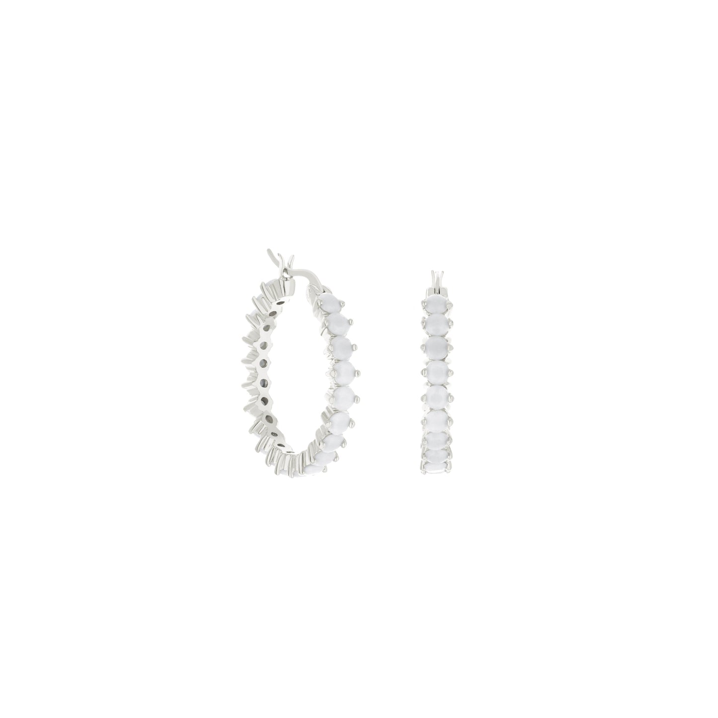 Pave Hoop Earrings — Oval Stone Row, silver-tone hoops with white oval stones, set of 3 on Tampa Home & Garden Store
