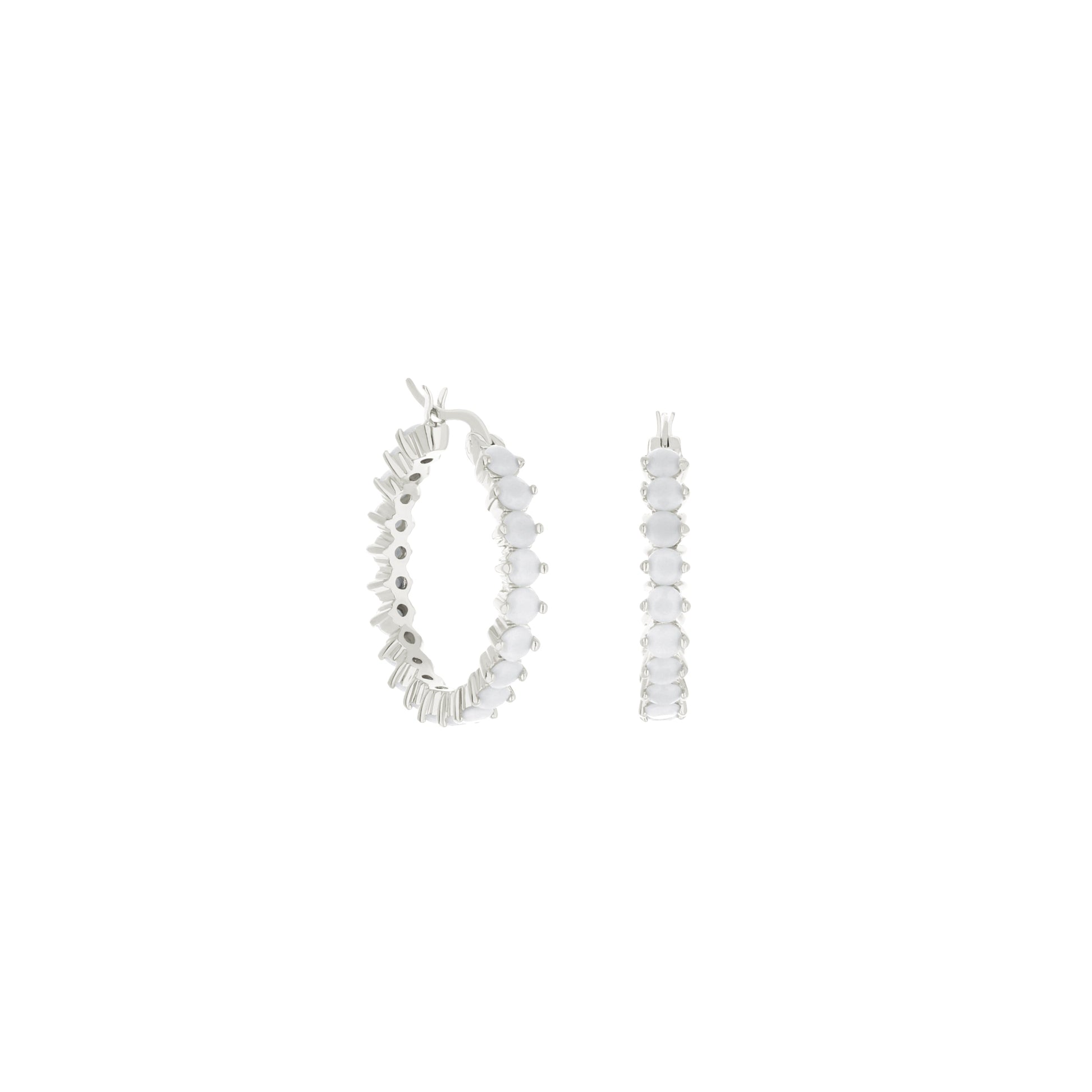 Pave Hoop Earrings — Oval Stone Row, silver-tone hoops with white oval stones, set of 3 on Tampa Home & Garden Store