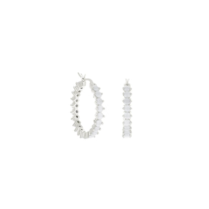 Pave Hoop Earrings — Oval Stone Row, silver-tone hoops with white oval stones, set of 3 on Tampa Home & Garden Store