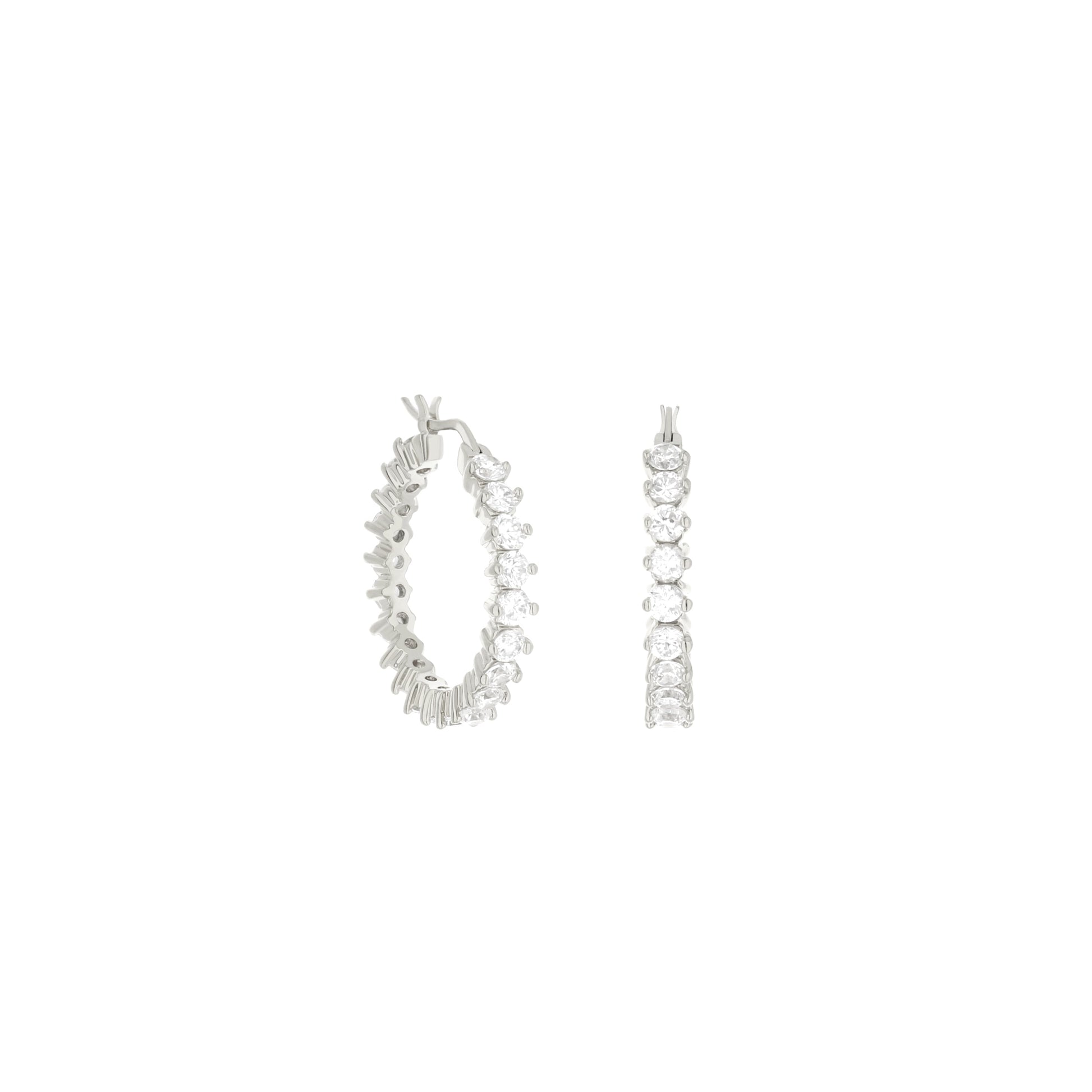 Pave Hoop Earrings — Oval Stone Row by Lauren G Adams, silver-tone with sparkling stones on Tampa Home & Garden Store