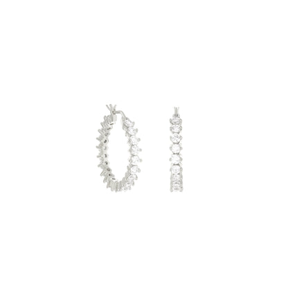 Pave Hoop Earrings — Oval Stone Row by Lauren G Adams, silver-tone with sparkling stones on Tampa Home & Garden Store