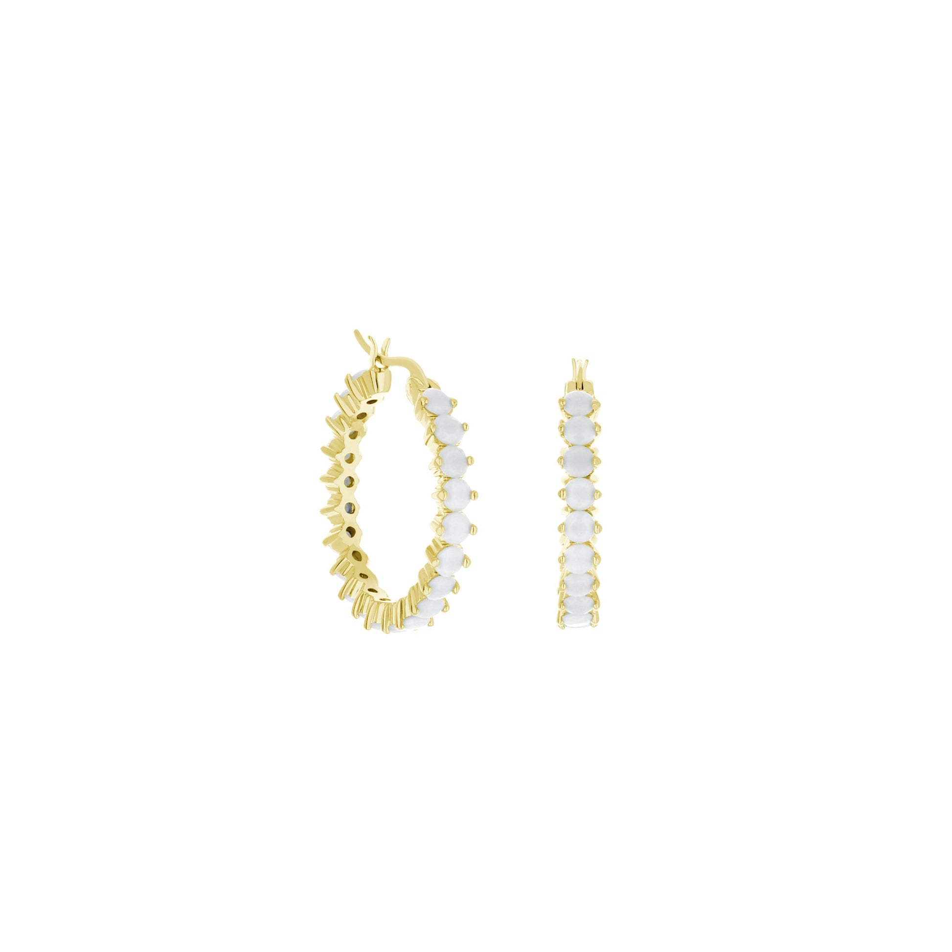 Lauren G Adams Pave Hoop Earrings - Oval Stone Row, gold-tone hoops with white stones on Tampa Home & Garden Store
