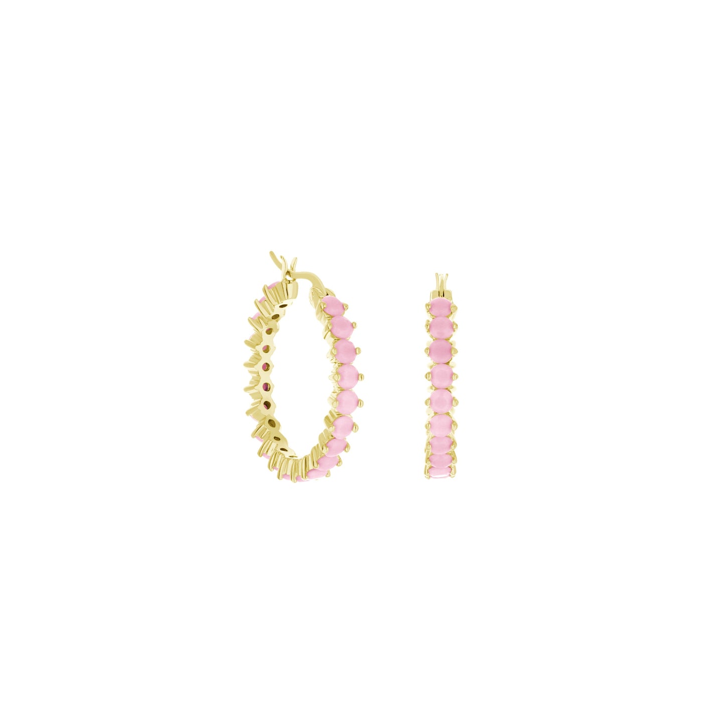 Pave Hoop Earrings — Oval Stone Row by Lauren G Adams, hoops with pink oval stones on Tampa Home & Garden Store