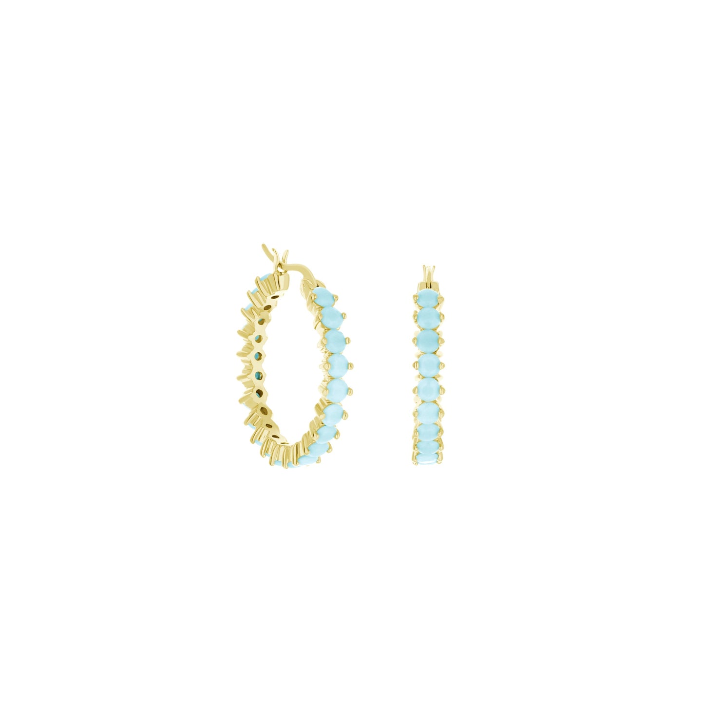 Pave Hoop Earrings by Lauren G Adams with blue oval stones in gold-tone, 3 sizes on Tampa Home & Garden Store