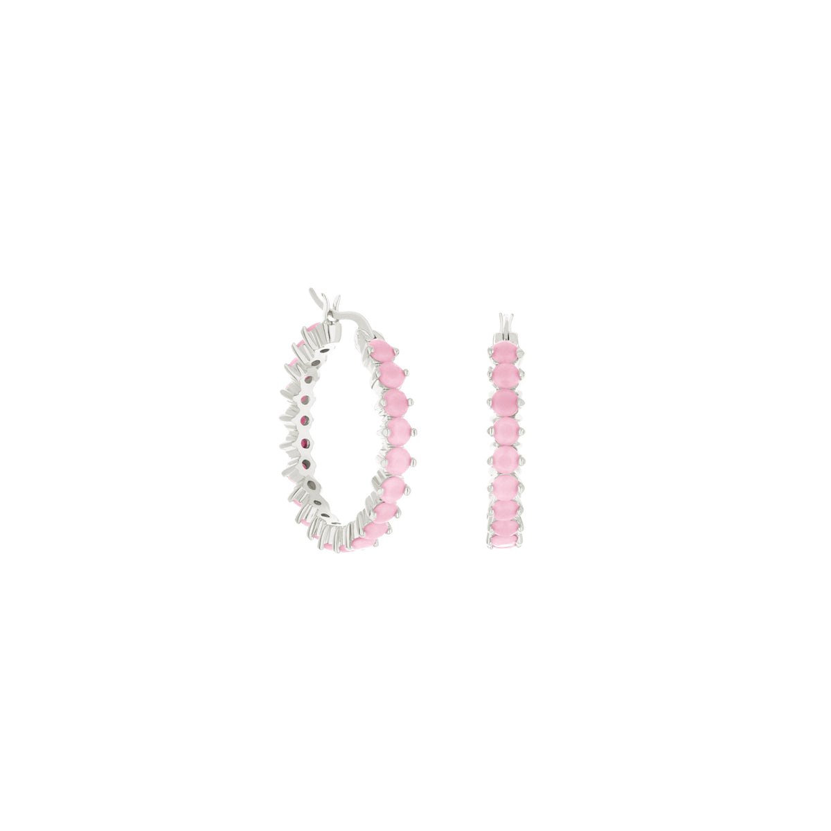 Pave Hoop Earrings — Oval Stone Row pair in pink stones on silver settings by Lauren G Adams on Tampa Home & Garden Store