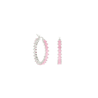 Pave Hoop Earrings — Oval Stone Row pair in pink stones on silver settings by Lauren G Adams on Tampa Home & Garden Store