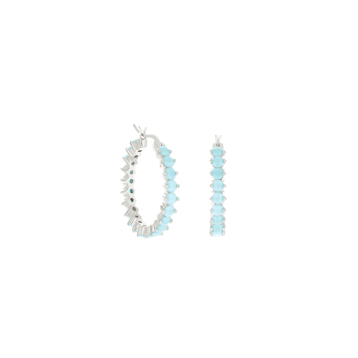 Pave hoop earrings with oval turquoise stones in silver setting by Lauren G Adams, three-hoop set on Tampa Home & Garden Store