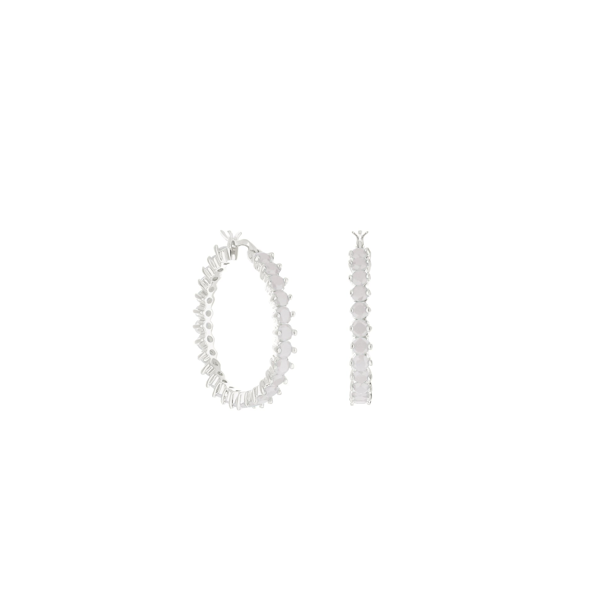 Pave Hoop Earrings — Oval Stone Row by Lauren G Adams, silver-tone metal on Tampa Home & Garden Store