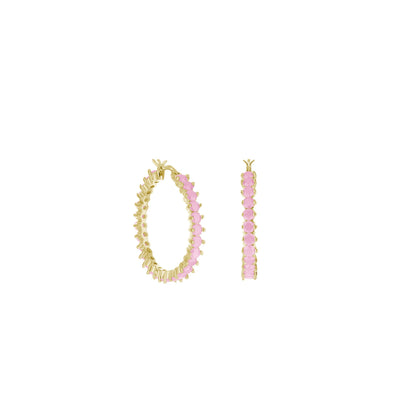 Pave hoop earrings with pink oval stones in a gold-tone row design; multiple pieces on Tampa Home & Garden Store