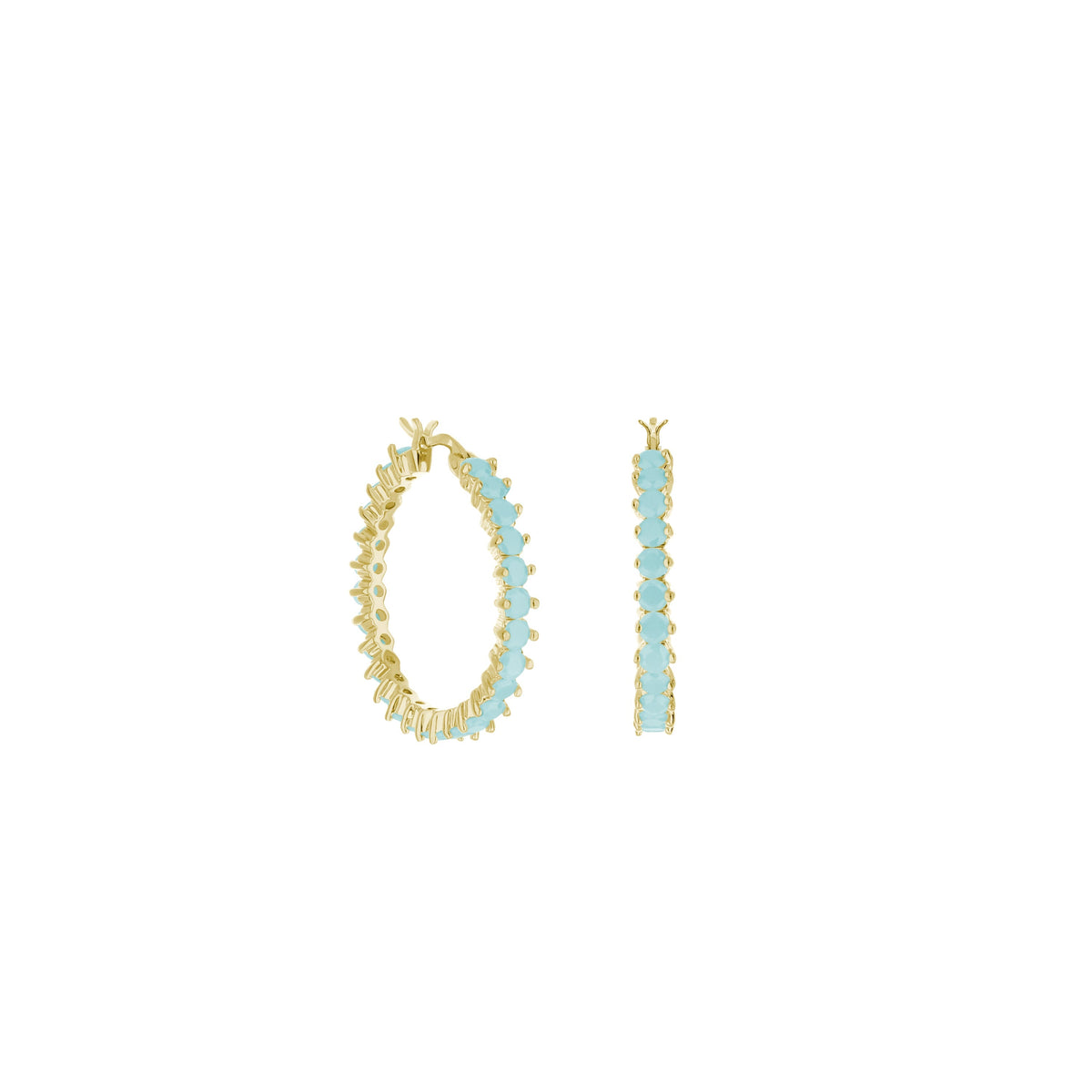Lauren G Adams gold pave hoop earrings with oval turquoise stones in a three-hoop design on Tampa Home & Garden Store