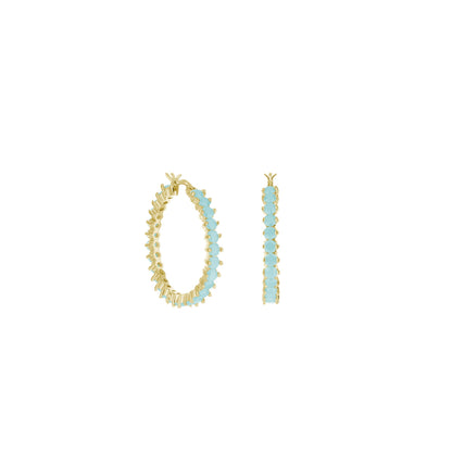 Lauren G Adams gold pave hoop earrings with oval turquoise stones in a three-hoop design on Tampa Home & Garden Store