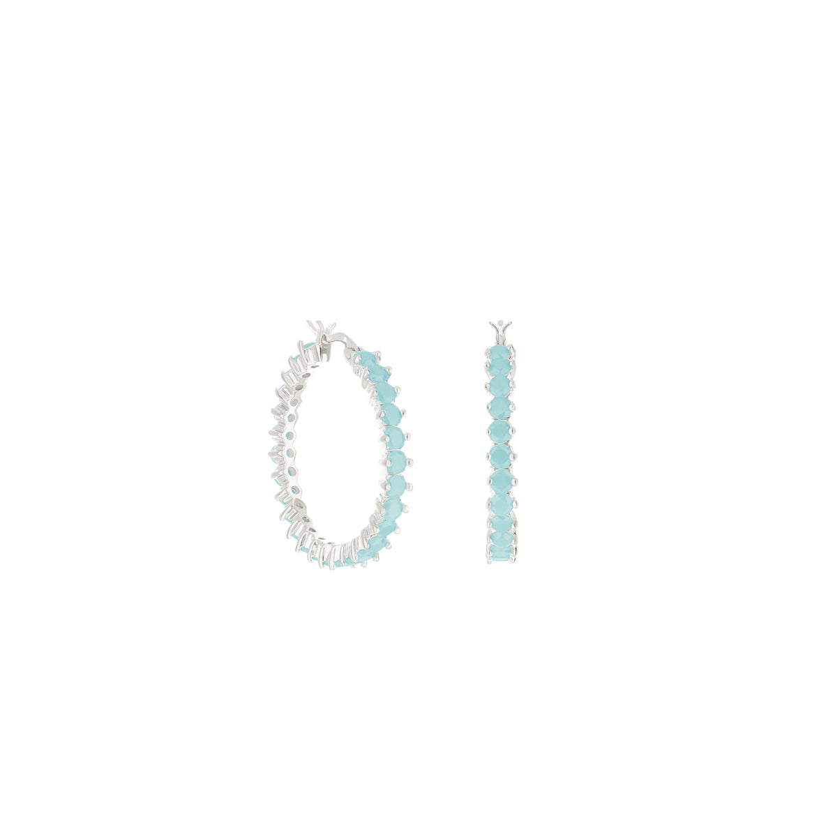 Pave Hoop Earrings — Oval Stone Row set of 3 in silver with turquoise stones on Tampa Home & Garden Store