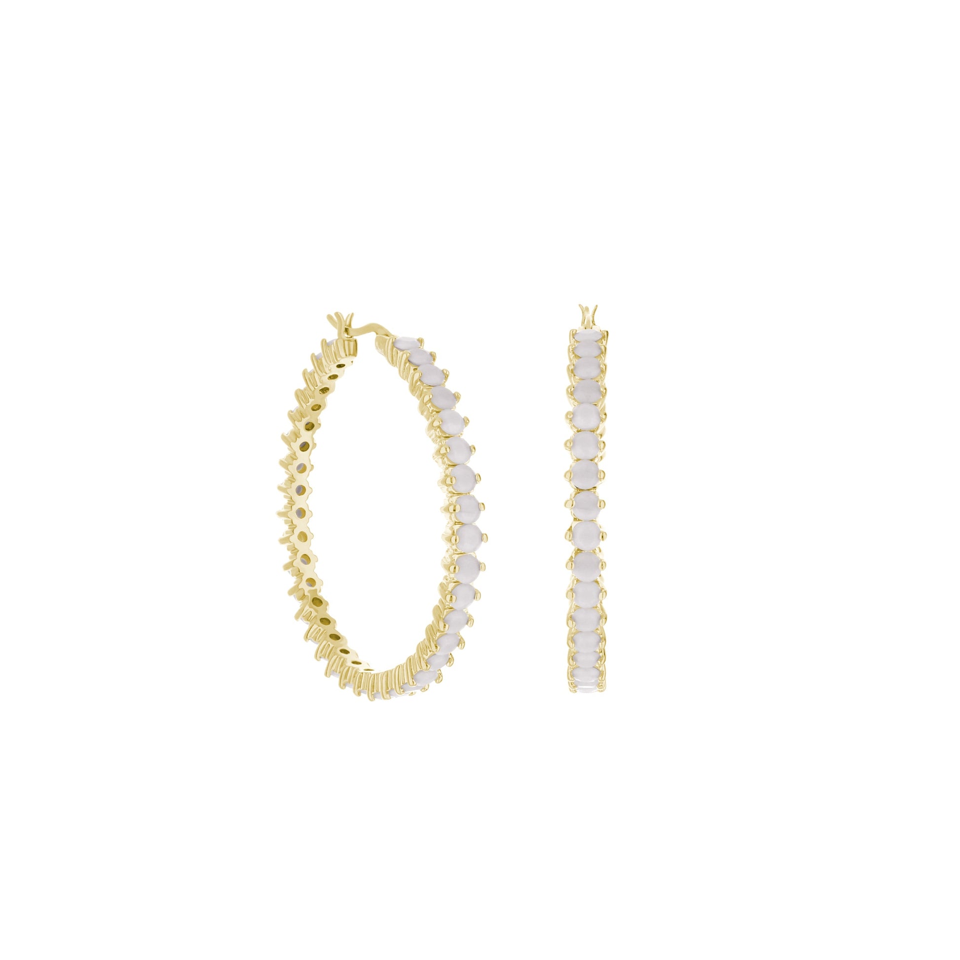 Gold pave hoop earrings with oval white stones, 3 hoops by Lauren G Adams on Tampa Home & Garden Store