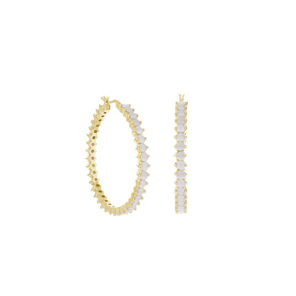 Gold pave hoop earrings with oval white stones, 3 hoops by Lauren G Adams on Tampa Home & Garden Store