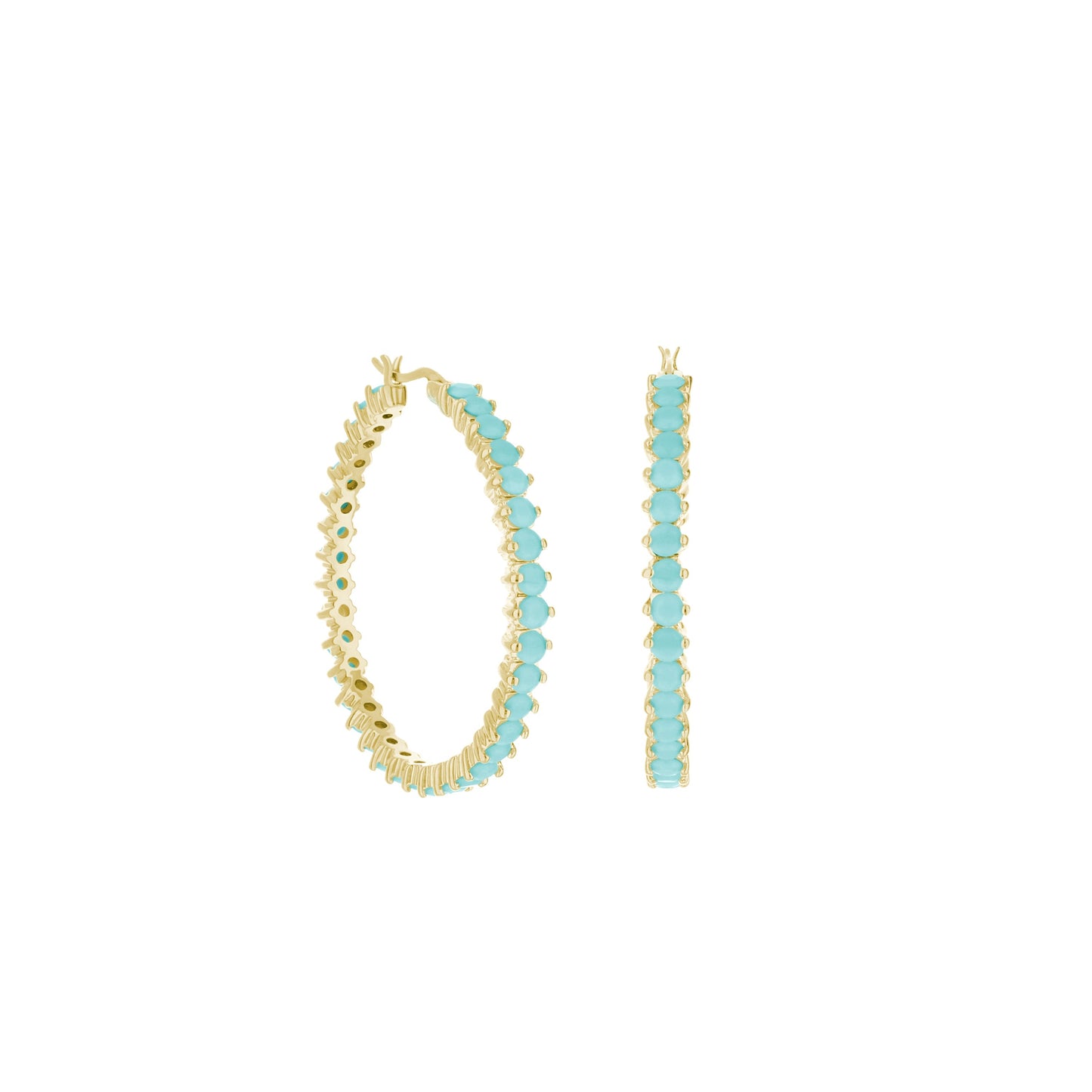 Pave Hoop Earrings oval turquoise stones on gold hoops by Lauren G Adams, 3-piece set on Tampa Home & Garden Store