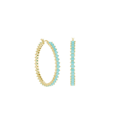 Pave Hoop Earrings oval turquoise stones on gold hoops by Lauren G Adams, 3-piece set on Tampa Home & Garden Store
