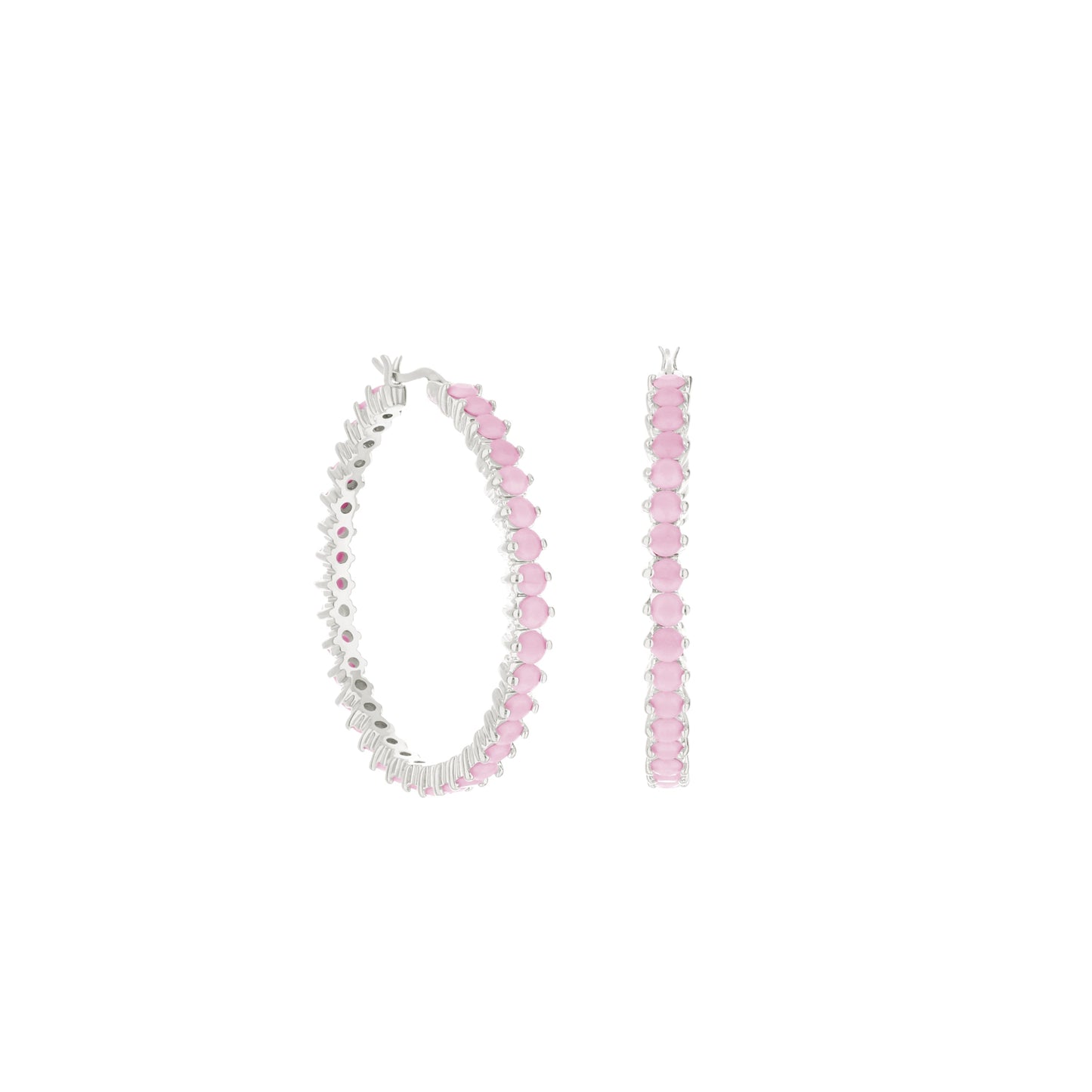 Pave Hoop Earrings - Oval Stone Row with pink oval stones in silver settings, set of 3 on Tampa Home & Garden Store