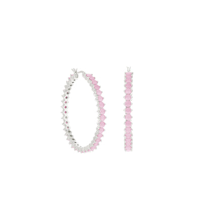 Pave Hoop Earrings - Oval Stone Row with pink oval stones in silver settings, set of 3 on Tampa Home & Garden Store