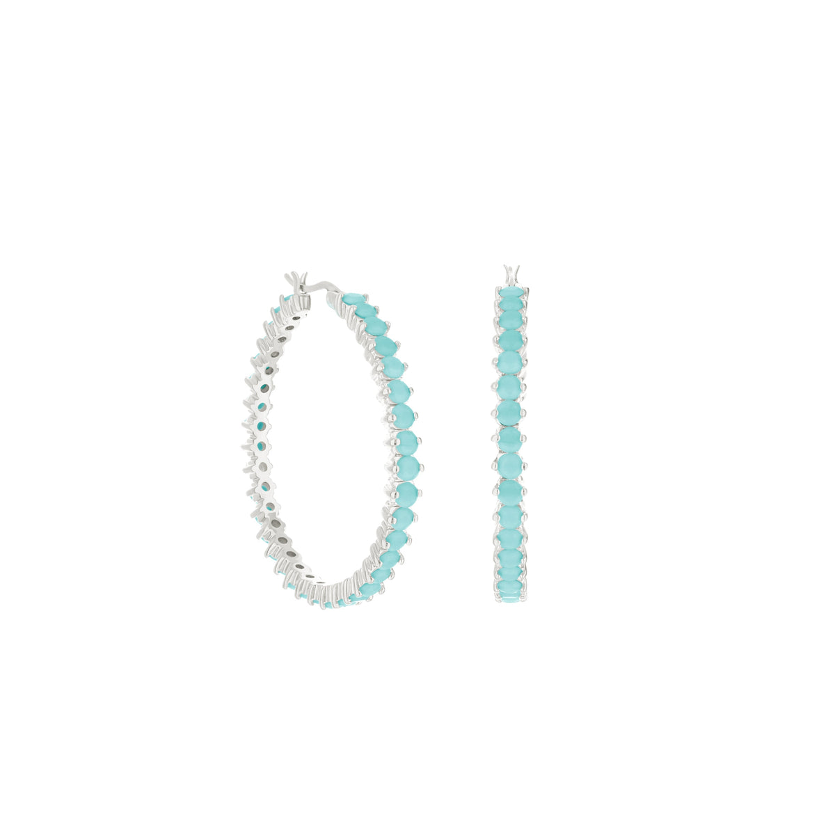 Pave Hoop Earrings oval turquoise stone row set of 3 by Lauren G Adams in silver on Tampa Home & Garden Store