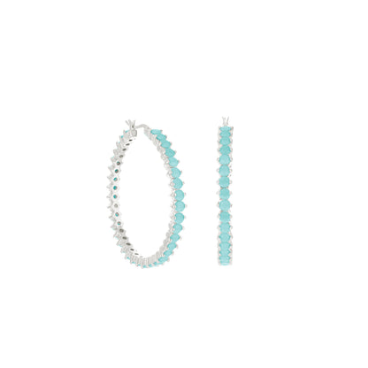 Pave Hoop Earrings oval turquoise stone row set of 3 by Lauren G Adams in silver on Tampa Home & Garden Store