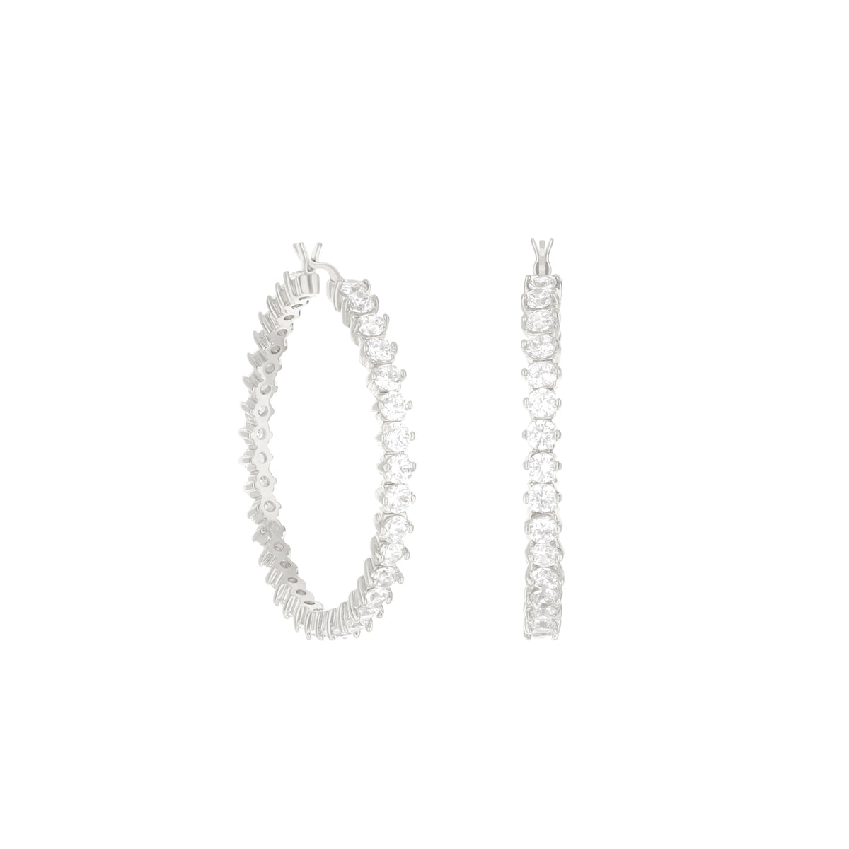 Pave hoop earrings set of 3 — oval stone row, silver-tone metal with clear stones on Tampa Home & Garden Store
