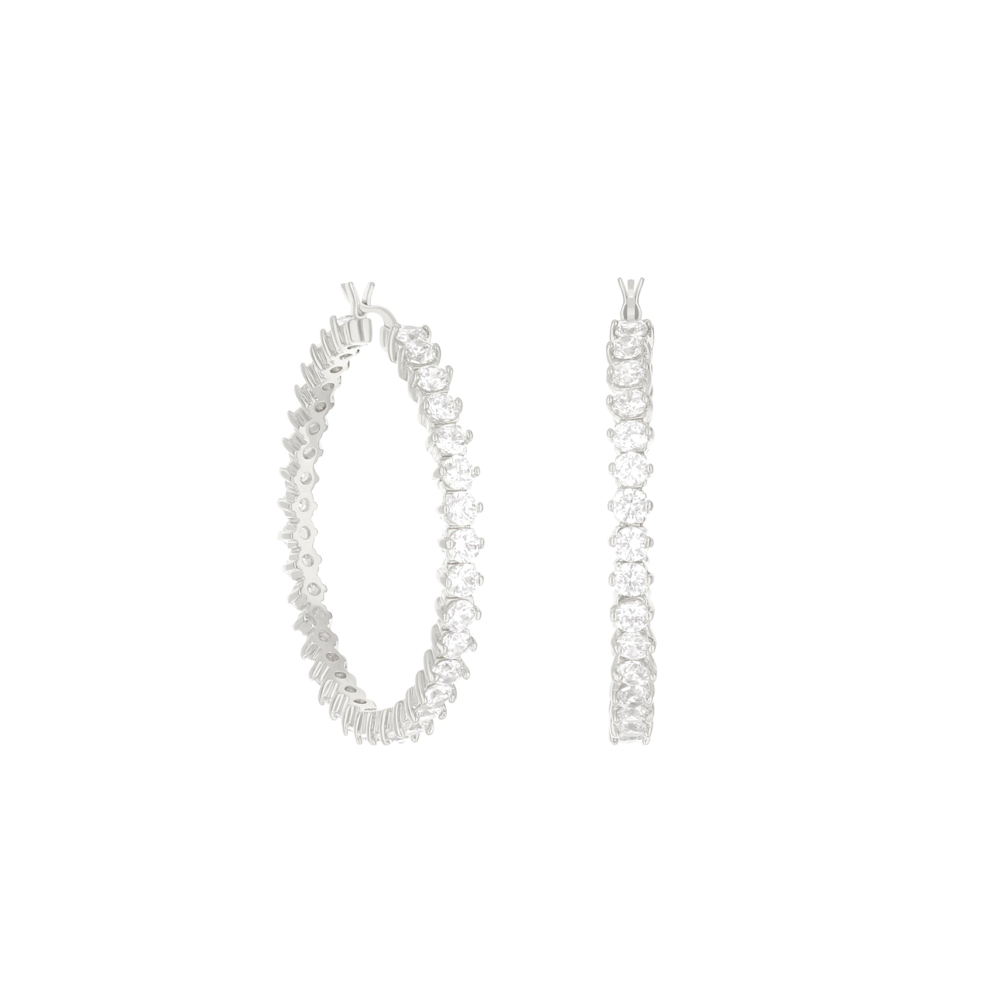 Pave hoop earrings set of 3 — oval stone row, silver-tone metal with clear stones on Tampa Home & Garden Store