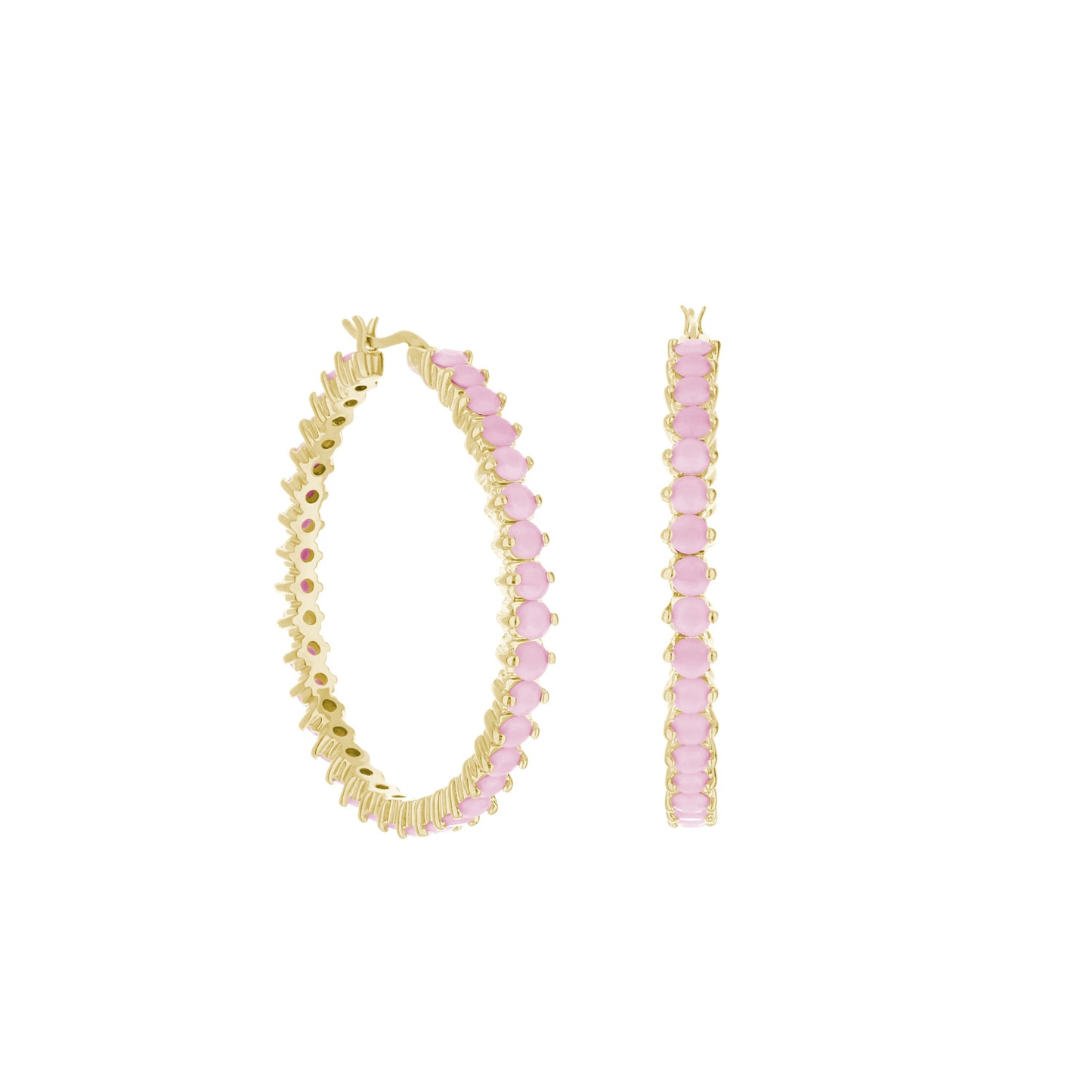 Pave Hoop Earrings - Oval Stone Row, pink stones on gold hoops, Lauren G Adams, 3 hoops on Tampa Home & Garden Store