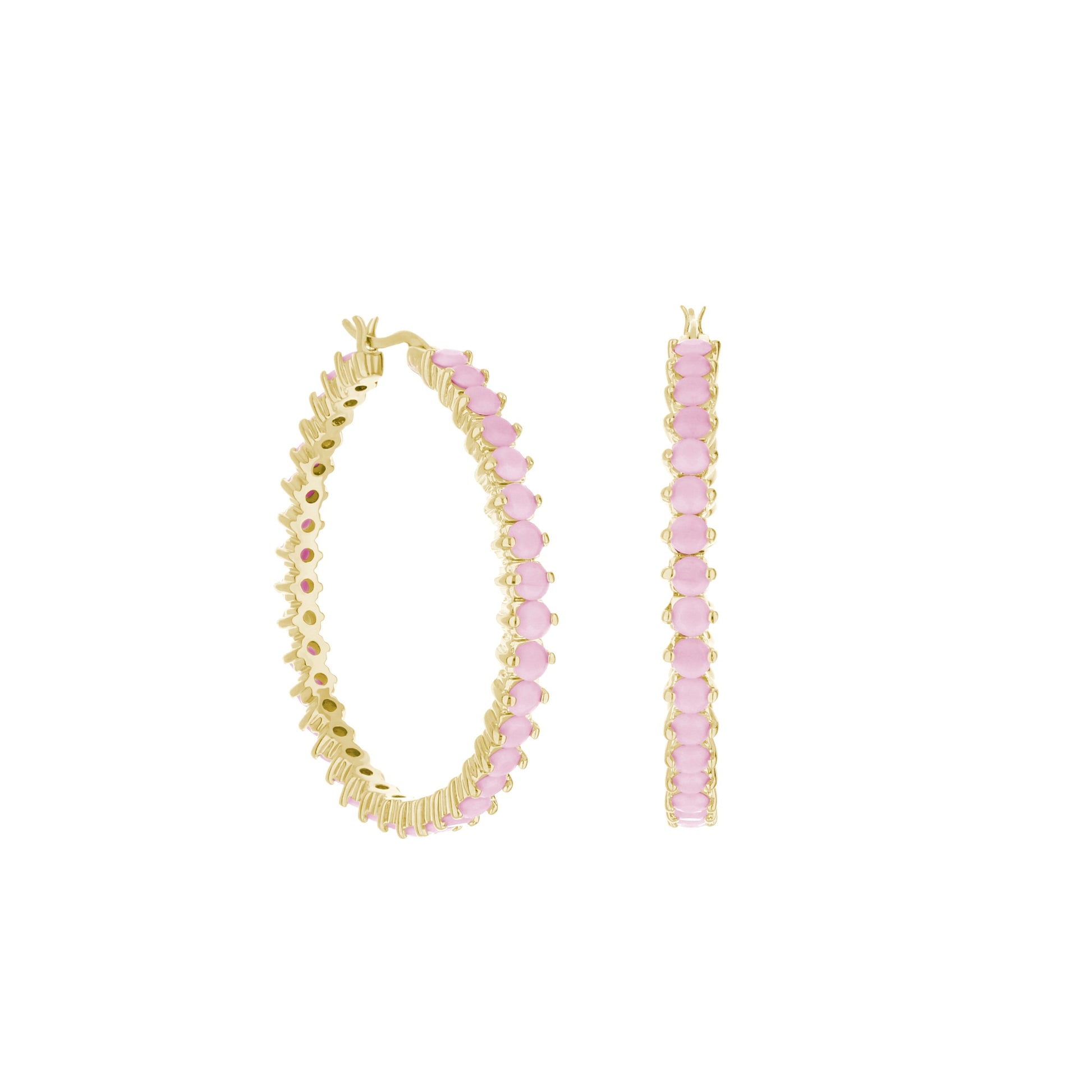 Pave Hoop Earrings - Oval Stone Row, pink stones on gold hoops, Lauren G Adams, 3 hoops on Tampa Home & Garden Store