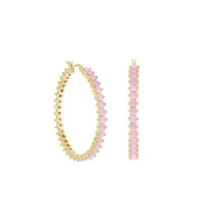 Pave Hoop Earrings - Oval Stone Row, pink stones on gold hoops, Lauren G Adams, 3 hoops on Tampa Home & Garden Store