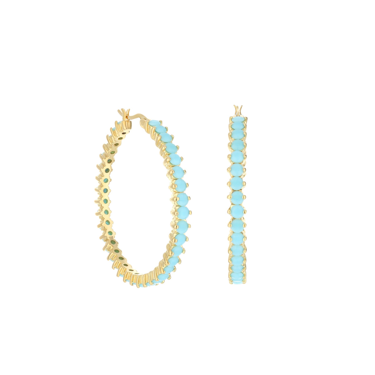 Pave hoop earrings with oval turquoise stones set in gold, set of 3 hoops on Tampa Home & Garden Store