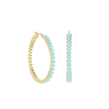 Pave hoop earrings with oval turquoise stones set in gold, set of 3 hoops on Tampa Home & Garden Store