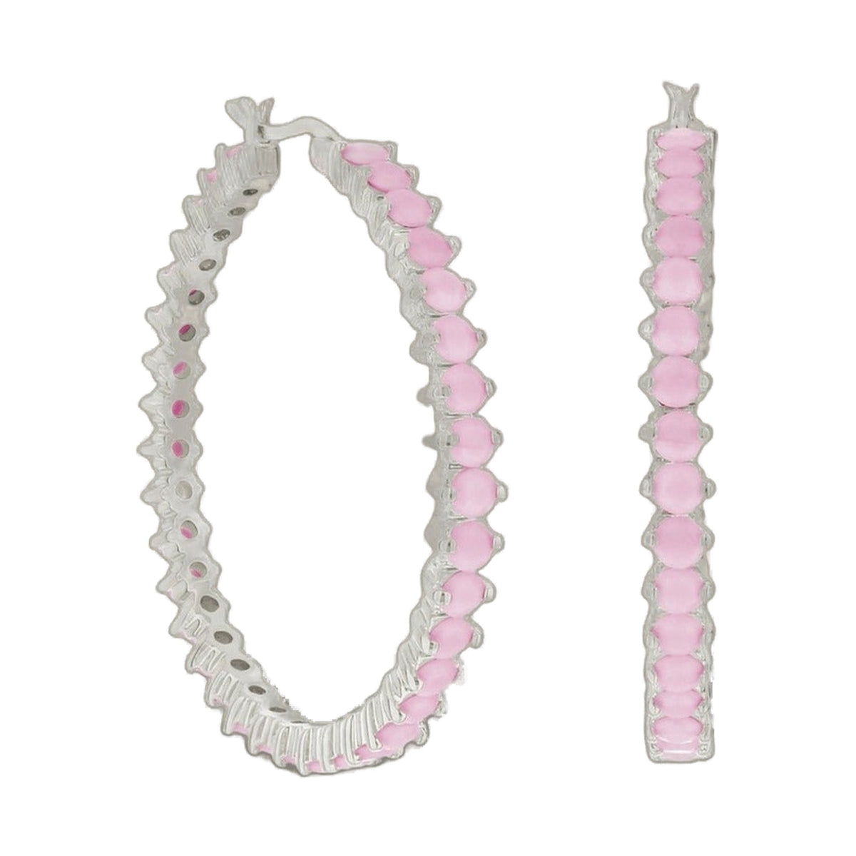Lauren G Adams Pave Hoop Earrings Oval Stone Row — pink stones set in silver 3-strand design on Tampa Home & Garden Store