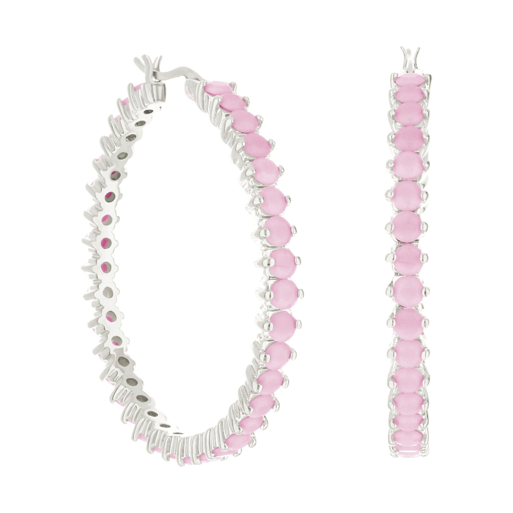 Pave Hoop Earrings — Oval Stone Row with pink oval stones set in silver hoops on Tampa Home & Garden Store
