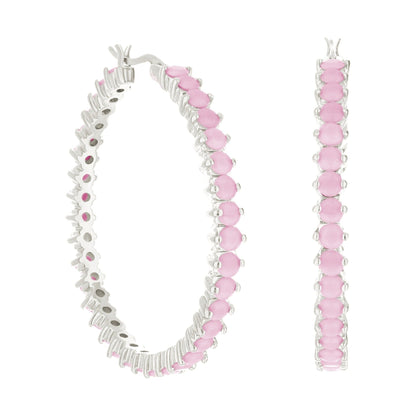 Pave Hoop Earrings — Oval Stone Row with pink oval stones set in silver hoops on Tampa Home & Garden Store