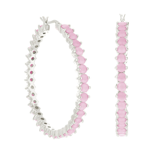 Pave Hoop Earrings — Oval Stone Row with pink oval stones set in silver hoops on Tampa Home & Garden Store