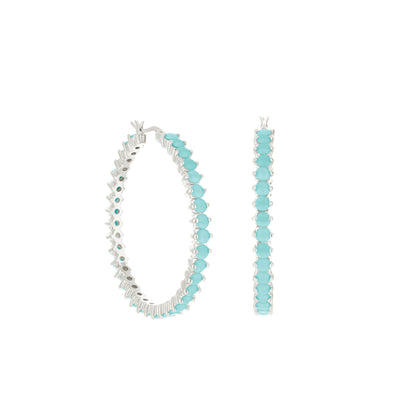 Pave Hoop Earrings — Oval Stone Row turquoise stones in silver settings, set of 3 on Tampa Home & Garden Store