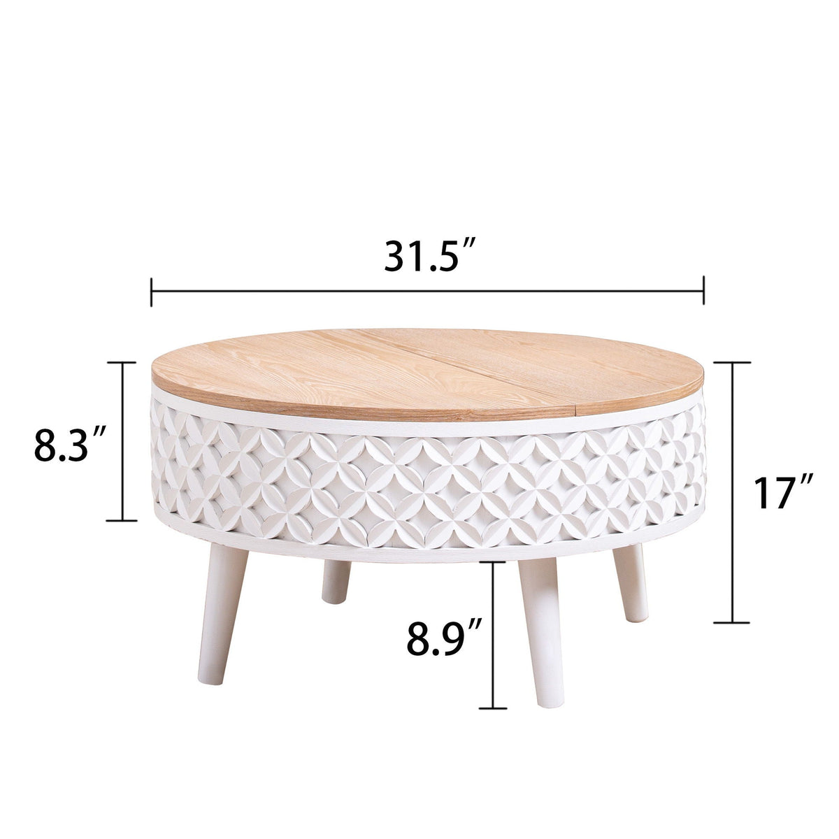 Round coffee table with storage in white base and light oak top by HouseOfZazla on Tampa Home & Garden Store