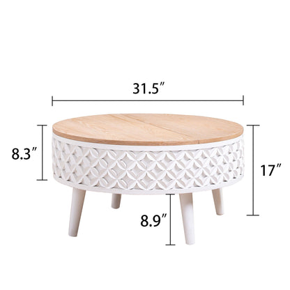 Round coffee table with storage in white base and light oak top by HouseOfZazla on Tampa Home & Garden Store