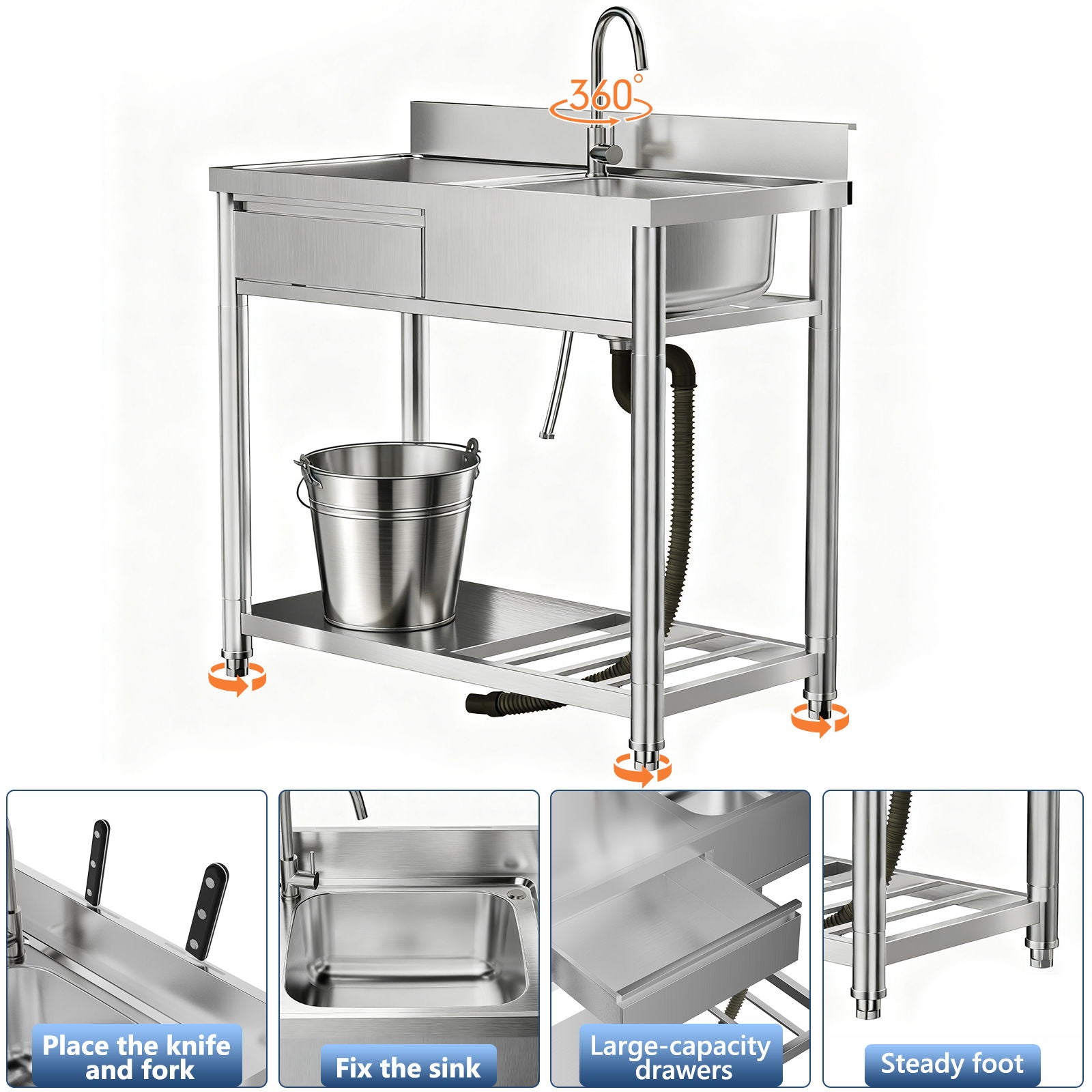 Outdoor utility sink workbench with left drawer and shelf 360° faucet HouseOfZazla on Tampa Home & Garden Store
