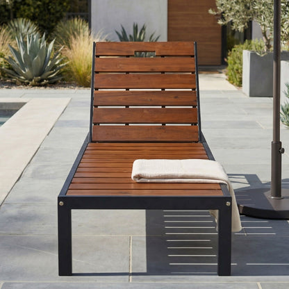 Outdoor Chaise With Adjustable Backrest sunlounger HouseOfZazla wood slats black frame on Tampa Home & Garden Store