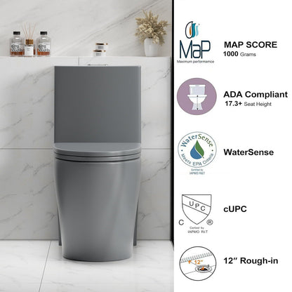 1 Piece Toilet with Tornado Flush and Dual Flush, ADA height, gray by HouseOfZazla on Tampa Home & Garden Store