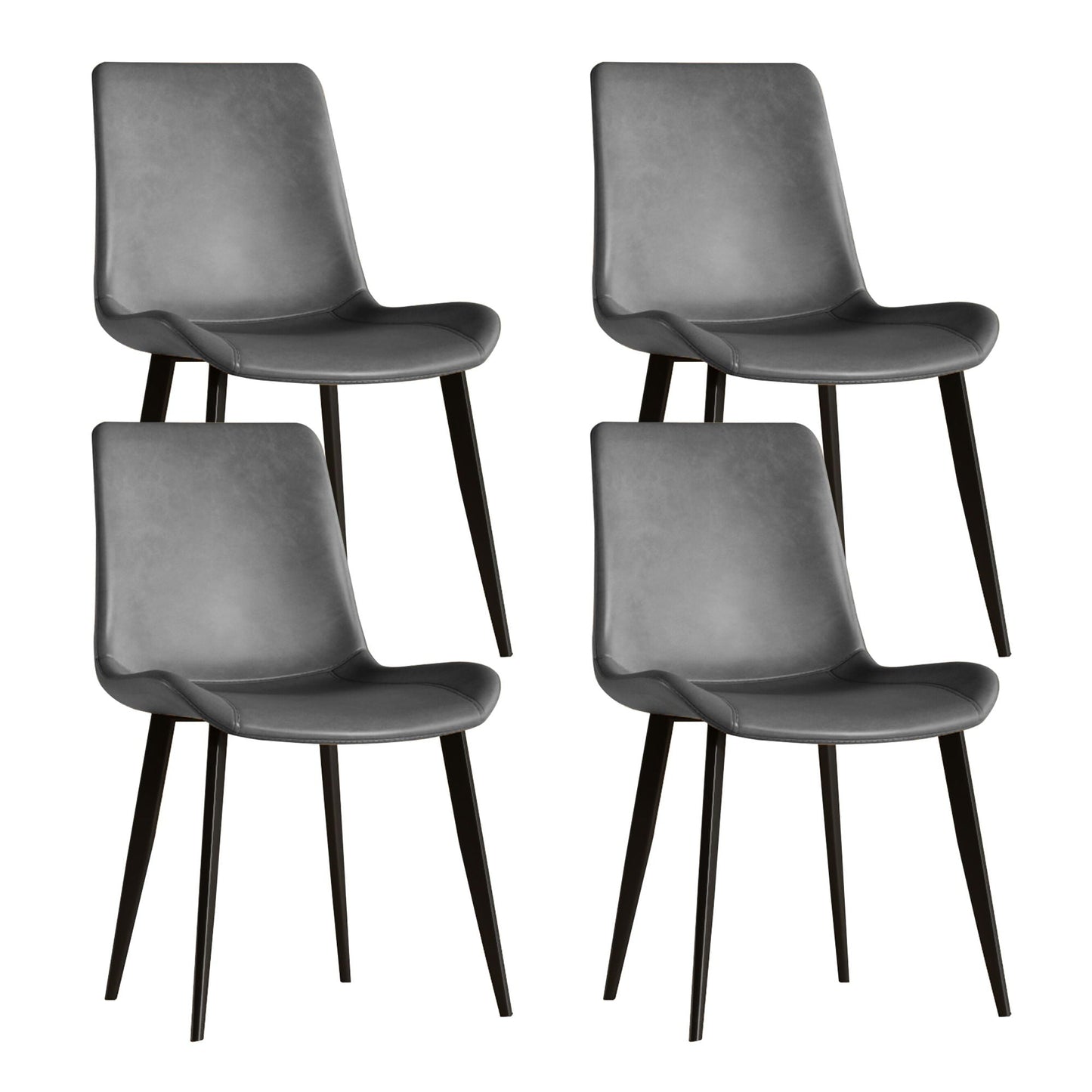 Set of 4 modern dining chairs with grey faux leather upholstery and dark legs on Tampa Home & Garden Store