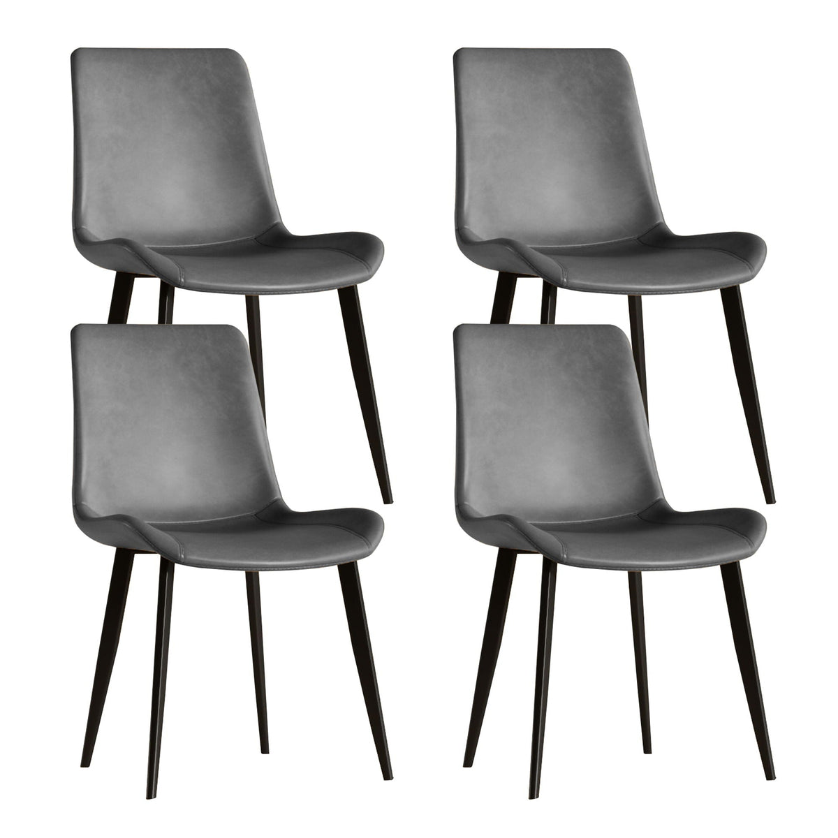Set of 4 modern dining chairs with grey faux leather upholstery and dark legs on Tampa Home & Garden Store