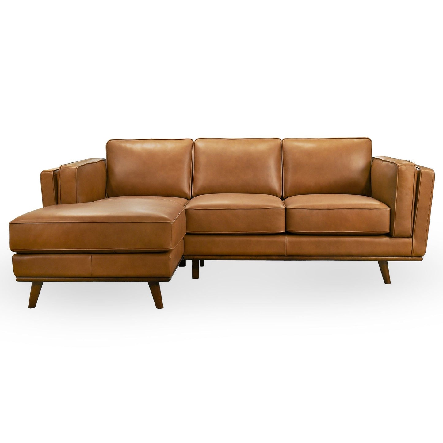 Chase sectional sofa tan leather by HouseOfZazla with chaise extension and tapered legs on Tampa Home & Garden Store