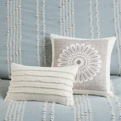 Cotton Jacquard Reversible Aqua and Ivory Set